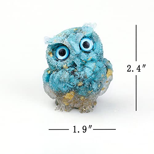 2.5-Inch Turquoise Gemstone Owl Figurine, Handmade Resin Owl Decor