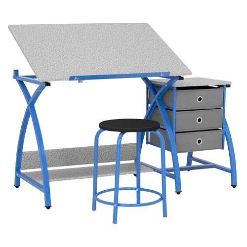 Adjustable Craft Table and Stool Set with Storage Drawers