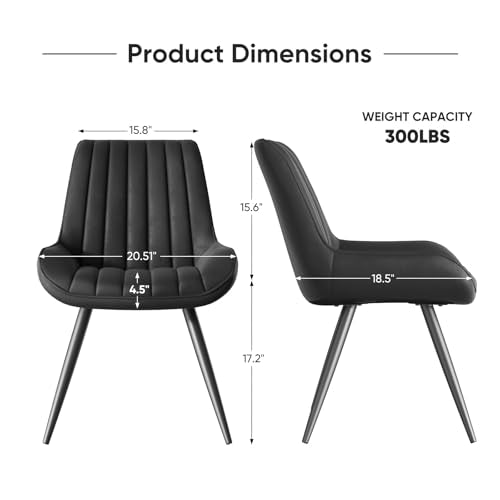 Modern Upholstered Dining Chairs, Set of 4 with Thick Cushions & Metal Legs