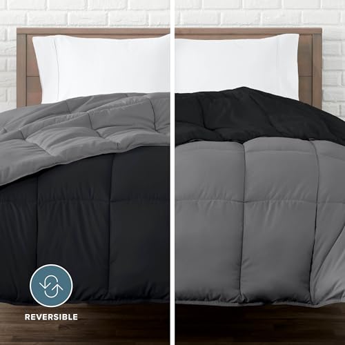 Ultra-Soft Reversible Down Alternative Comforter, Twin/Twin XL, Black/Grey