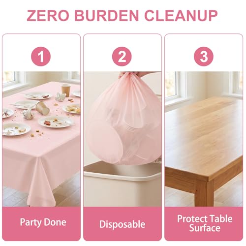 3 Pcs Light Pink Plastic Tablecloths, 54x108 Inch Scalloped Rectangle Covers