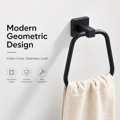 Matte Black Towel Ring - Wall Mount 304 Stainless Steel Hand Towel Holder