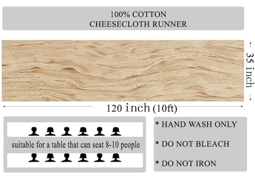 MDS 3 Pack Champagne Cheesecloth Table Runners 10Ft x 35 Inch for Weddings & Events