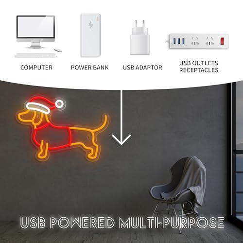 VIKLIU Dachshund Christmas Neon Sign Dimmable LED Wall Light - Cute Dog Decor