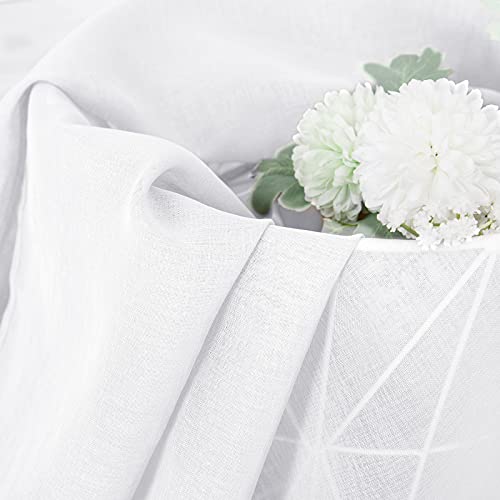 White Linen Textured Short Sheer Curtains - Light Filtering (54 x 45 in, Set of 2)