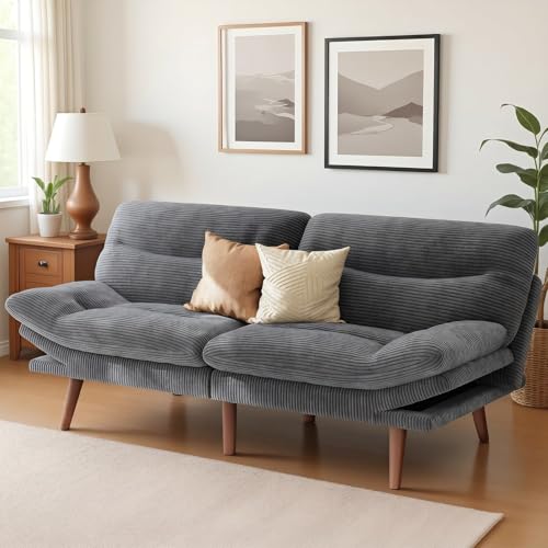 Convertible Corduroy Futon Sofa Bed, 66-Inch Adjustable Sleeper Loveseat