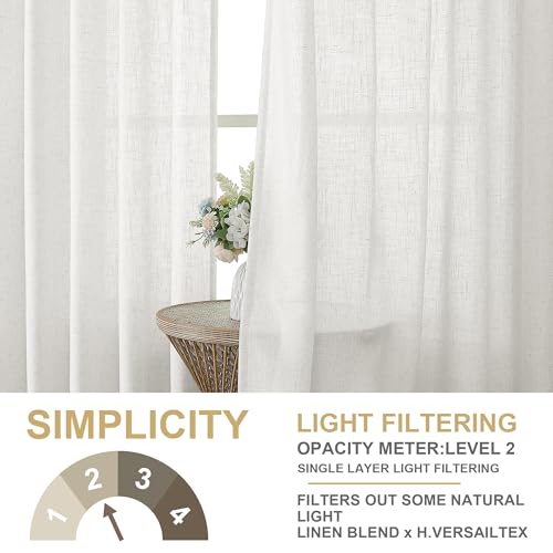 H.VERSAILTEX Linen Curtains with Valance 108 Inch Length for Living Room Boho Window Curtain, Drapes 2 Panels Set for Farmhouse Treatments Rod Pocket/Ring Top for Bedroom 52 x 108 Inch, Natural White