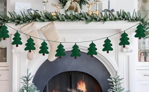 Green Christmas Tree Garland with Cotton Filling - Handmade Felt Ribbon for Holiday Decor