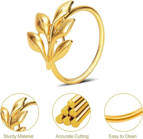 Ye Zi-Gold 50 Leaf Napkin Rings Set - KPOSIYA Napkin Holder, Wedding & Thanksgiving