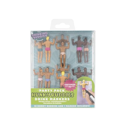 Drinking Buddies Reusable Wine Glass Markers - Assorted Fun Party Favors, 12 Pack