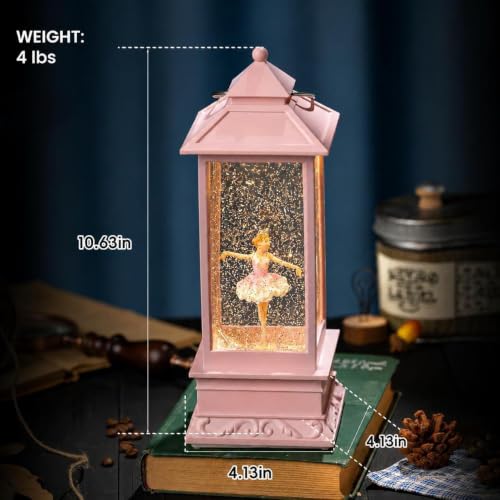 Ballerina Snow Globe Lantern Music Box with Rotating Figurine - Pink