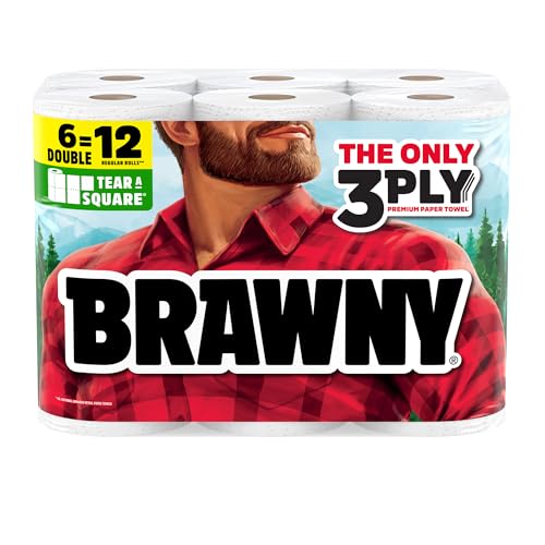 Brawny Tear-A-Square 3-Ply Paper Towels, 6 Double Rolls