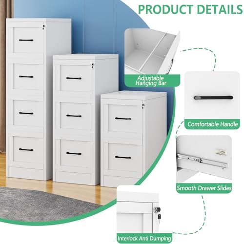 2-Drawer Vertical File Cabinet with Lock, White Steel Storage Organizer