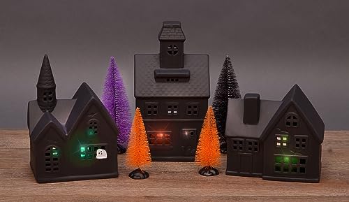 Mark Feldstein Black Porcelain Haunted Halloween Village Set – 10 Piece