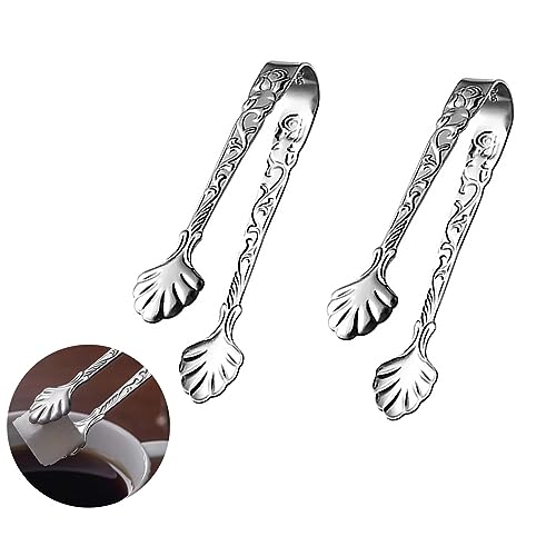 Stainless Steel Rose Design U-Shaped Tongs for Tea & Coffee - Mini Ice & Sugar Cubes, 2 Pack