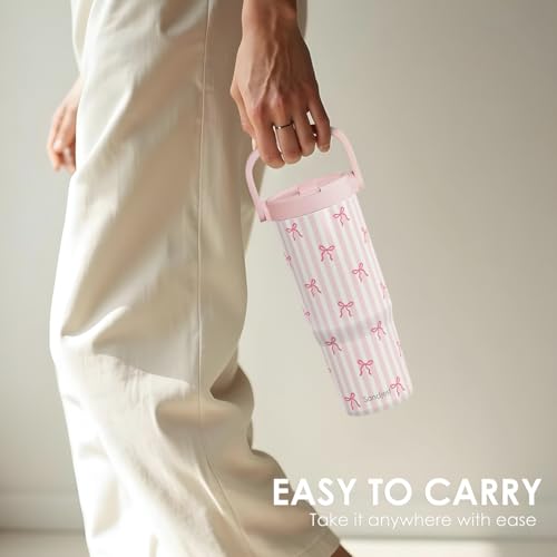 30oz Stainless Steel Insulated Travel Tumbler with Straw and Carry Handle