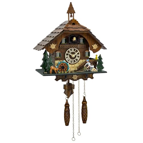 Animated Black Forest Cuckoo Clock, Wooden Wall Clock with 12 Melodies