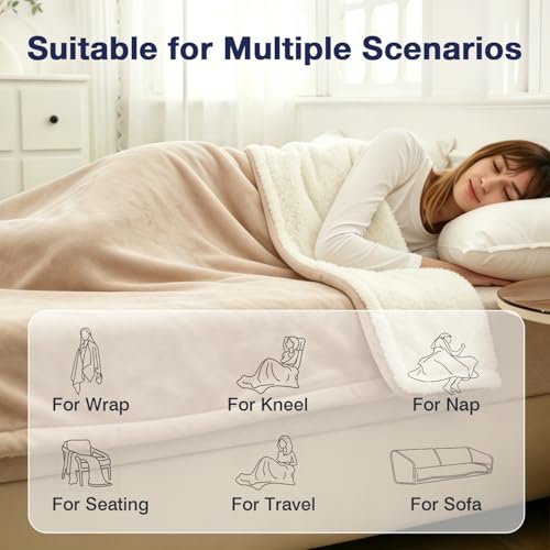 Soft Flannel Electric Heating Blanket - 50"x60", 9 Heat Levels, Auto Off, Machine Washable, Beige
