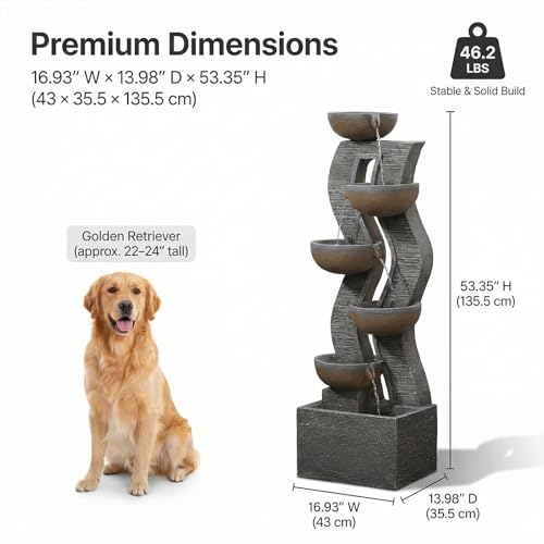 53-Inch 6-Tier Modern Floor Water Fountain with LED Lights for Garden Patio
