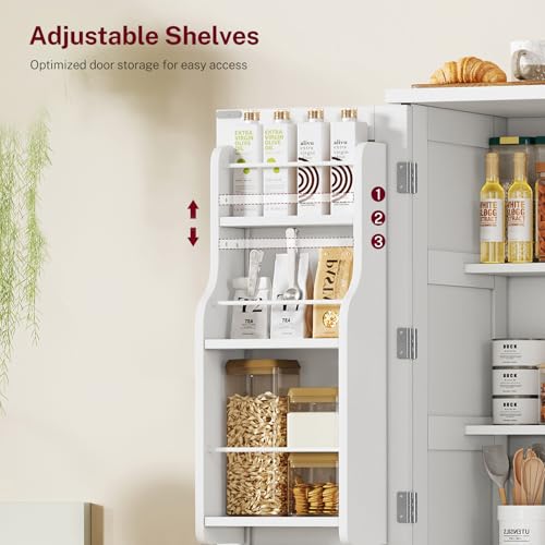 51-Inch Tall Pantry Storage Cabinet with Adjustable Shelves and 4 Doors