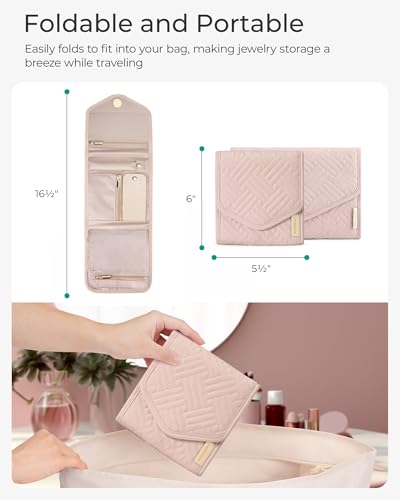 Travel Jewelry Organizer Case Foldable Soft Quilted Roll
