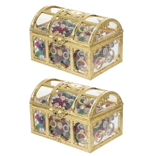 2-Piece Transparent Pirate Treasure Chest, Mini Plastic Jewelry Organizer