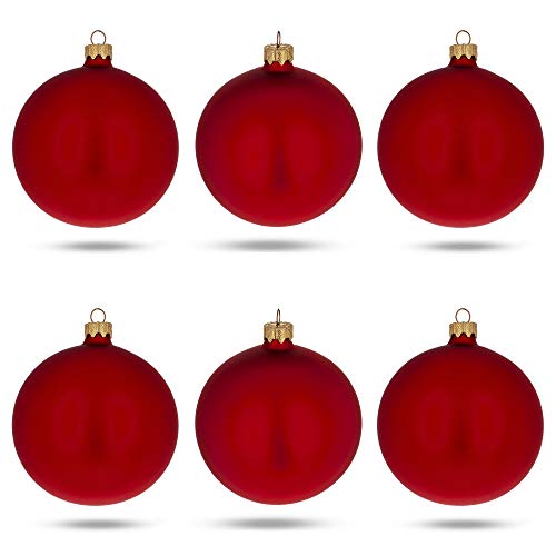 Set of 6 Matte Red Glass Ornaments 3.25 In — Mouth-Blown German Glass