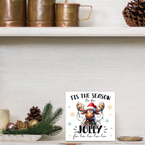 TTBDPB C01 Moose Christmas Sign 5x5 in – Black Wooden Box Decor for Home, Bedroom, Office