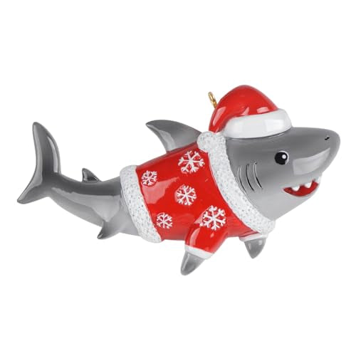 Personalized Shark Christmas Ornament 2026 — Sea Creature with Santa Hat ( variation: Christmas Shark )