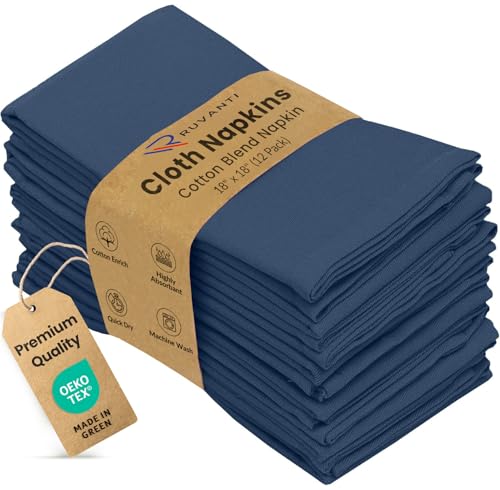 Cotton Cloth Napkins Set of 12 - 18x18 Inch Washable Ocean Blue Table Linens