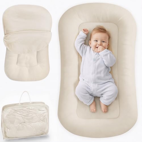 Breathable Cotton Infant Support Cushion for Tummy Time, 0-24M - Cream