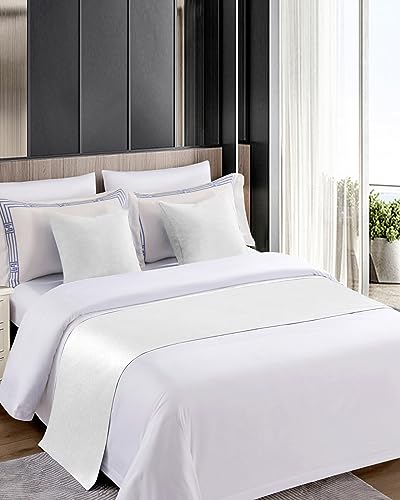 White Bed Runner for Queen Size Bed - Modern Decorative Bed Scarf (83x20 Inch)