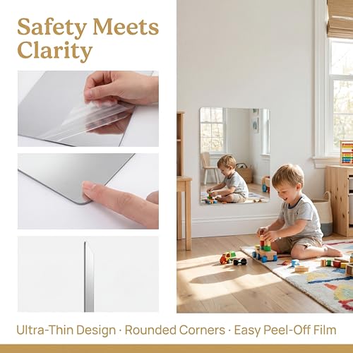Shatterproof Acrylic Mirror Tiles - 8x12 Inch Self-Adhesive Wall Sheets (4 Pcs)