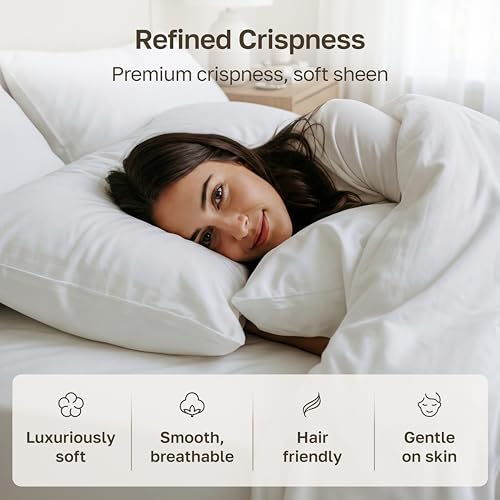 600 Thread Count 100% Cotton Sateen Pillowcases - Set of 2, Bright White