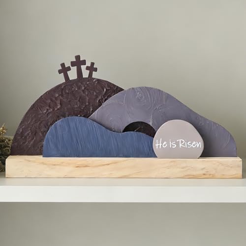 Easter Resurrection Scene Decor Set with Wooden Base - Religious Tombstone Display