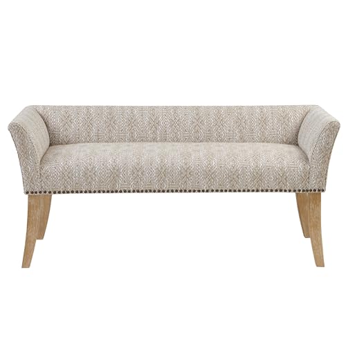 Upholstered Accent Bench with Back and Nailhead Trim, Taupe, 49.5-inch