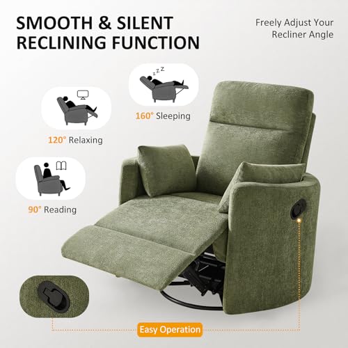 Olive Nursery Rocking Chair with Swivel, Recline & Footrest - Arcrinte Set of 1