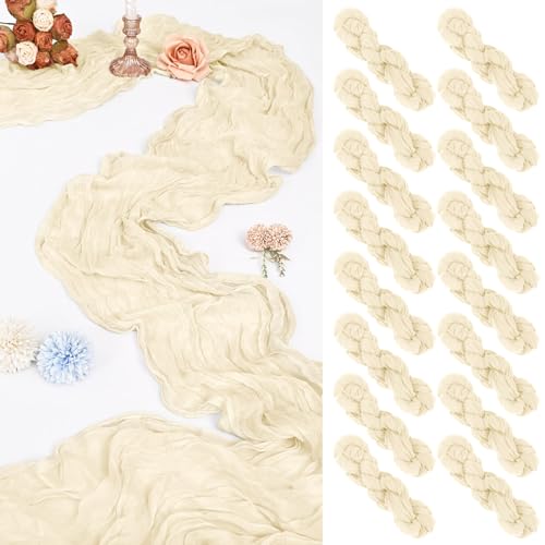 16 Pack Ivory 10ft Cheesecloth Table Runners for Wedding & Party Decor - 20 x 120 Inches