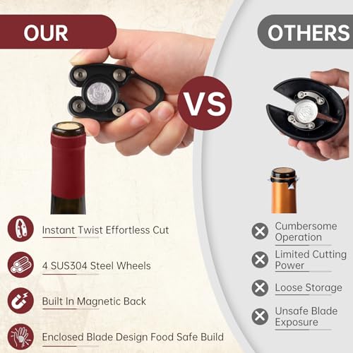 3-Pack Magnetic Wine Foil Cutter - Easy Squeeze & Twist Stainless Steel Blade Remover