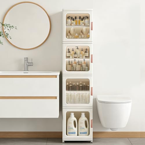 4-Tier Foldable Slim Storage Cabinet with Wheels, Narrow Organizer Unit