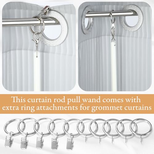 36-Inch Acrylic Curtain Pull Wand Set with Rings and Hooks - 10 Pack