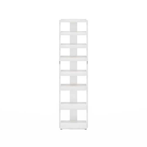 Furinno Compact Vertical Shoe Rack, 8-Tier Narrow Shoe Organizer, Free Standing Shoe Storage, Shoe Shelf for Boots, Sneakers, 12 x 12.6 x 46.7, for Closet, Entryway, Office, Garage, White