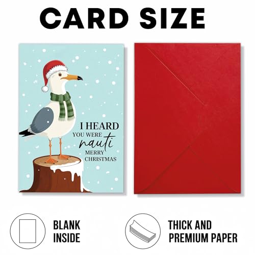 Podagree I Heard You Were Nauti Christmas Card – Funny Nautical Seagull Santa Hat Greeting Card