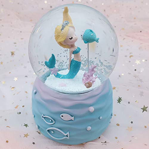 Mermaid Snow Globe Musical Box with Color-Changing LED Lights