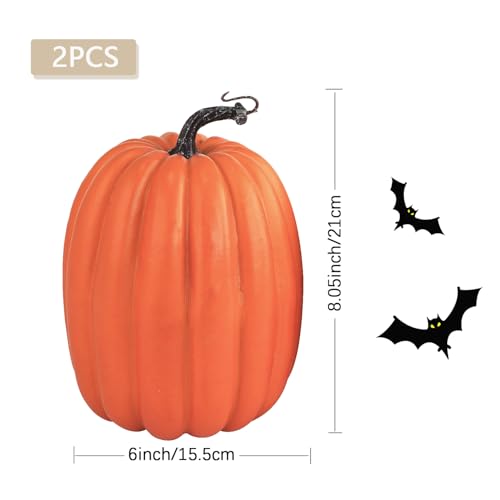 8 Inch Large Artificial Foam Pumpkins - 2 Piece Set for Fall Thanksgiving
