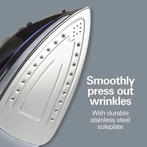 Hamilton Beach Steam Iron for Clothes, 1200W Stainless Steel Soleplate with Retractable Cord
