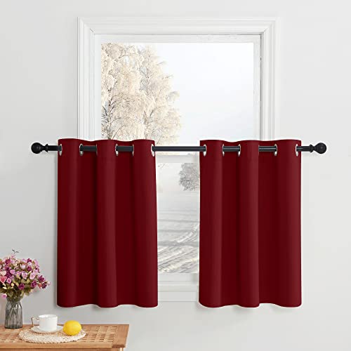 NICETOWN Blackout Christmas Tiers Curtains 30 Inch Length for RV Kitchen Basement Thermal Insulated Grommet Small Window Curtain for Bathroom Cabinet,42" Wide by 30" Long, 2 Panels, Burgundy Red