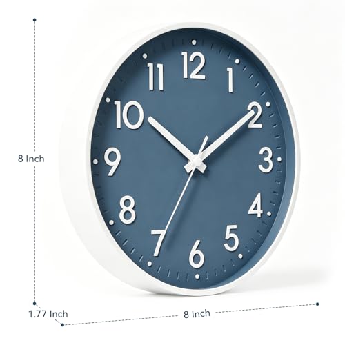 8 Inch Silent Wall Clock - Non-Ticking Analog Clock with 3D Easy-Read Digits