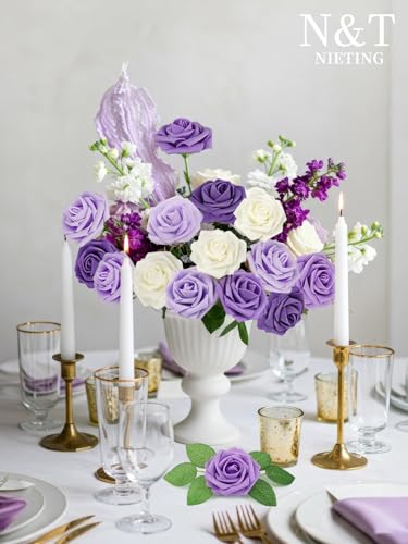 25Pcs Real Touch Artificial Foam Roses with Stems for DIY Decor