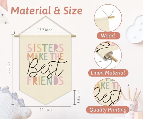 Sisters Make The Best Friends Linen Wall Banner for Girls Bedroom Decor